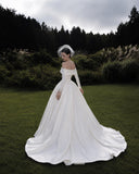 Load image into Gallery viewer, White Formal Bridal Dress with Elegant Train, Romantic Wedding Gown