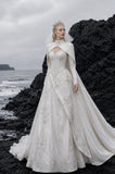 Load image into Gallery viewer, White Statement Wedding Dress with Flowing Skirt and Refined Bridal Silhouette