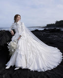 Load image into Gallery viewer, White Bridal Gown with Flowing Train, Elegant Wedding Dress for Formal Ceremony