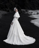 Load image into Gallery viewer, White Wedding Gown with Graceful Full Length Silhouette and Dramatic Bridal Train