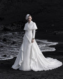 Load image into Gallery viewer, White Wedding Gown with Graceful Full Length Silhouette and Dramatic Bridal Train