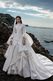 Load image into Gallery viewer, White Formal Bridal Dress with Elegant Train, Romantic Wedding Gown