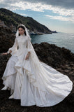 Load image into Gallery viewer, White Formal Bridal Dress with Elegant Train, Romantic Wedding Gown