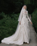 Load image into Gallery viewer, White Statement Wedding Dress with Flowing Skirt and Refined Bridal Silhouette