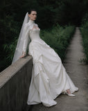 Load image into Gallery viewer, White Statement Wedding Dress with Flowing Skirt and Refined Bridal Silhouette