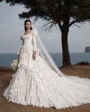 Load image into Gallery viewer, Ivory Wedding Gown with Graceful Full Length Silhouette and Dramatic Bridal Train