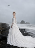 Load image into Gallery viewer, White Formal Bridal Dress with Elegant Train, Romantic Wedding Gown