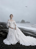 Load image into Gallery viewer, White Formal Bridal Dress with Elegant Train, Romantic Wedding Gown