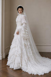 Load image into Gallery viewer, Ivory Wedding Gown with Graceful Full Length Silhouette and Dramatic Bridal Train