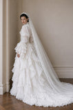 Load image into Gallery viewer, Ivory Wedding Gown with Graceful Full Length Silhouette and Dramatic Bridal Train