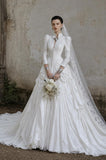 Load image into Gallery viewer, White Formal Bridal Dress with Elegant Train, Romantic Wedding Gown
