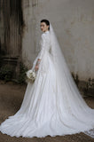 Load image into Gallery viewer, White Formal Bridal Dress with Elegant Train, Romantic Wedding Gown