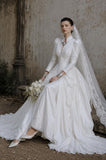 Load image into Gallery viewer, White Formal Bridal Dress with Elegant Train, Romantic Wedding Gown
