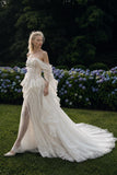 Load image into Gallery viewer, Ivory Statement Wedding Dress with Flowing Skirt and Refined Bridal Silhouette