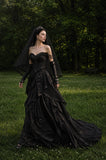 Load image into Gallery viewer, Black Gothic Bridal Gown with Dramatic Train, Alternative Wedding Dress