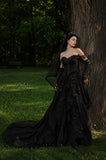 Load image into Gallery viewer, Black Gothic Bridal Gown with Dramatic Train, Alternative Wedding Dress