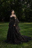 Load image into Gallery viewer, Black Gothic Bridal Gown with Dramatic Train, Alternative Wedding Dress