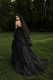 Load image into Gallery viewer, Black Gothic Bridal Gown with Dramatic Train, Alternative Wedding Dress