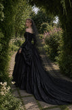 Load image into Gallery viewer, Black Alternative Wedding Gown with Flowing Train and Gothic Bridal Style