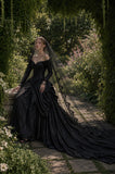 Load image into Gallery viewer, Black Alternative Wedding Gown with Flowing Train and Gothic Bridal Style