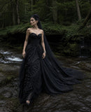 Load image into Gallery viewer, Black Statement Bridal Dress with Dramatic Full Length Wedding Silhouette