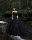 Load image into Gallery viewer, Black Statement Bridal Dress with Dramatic Full Length Wedding Silhouette