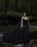Load image into Gallery viewer, Black Statement Bridal Dress with Dramatic Full Length Wedding Silhouette