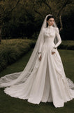 Load image into Gallery viewer, Ivory Wedding Gown with Graceful Full Length Silhouette and Dramatic Bridal Train