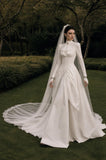 Load image into Gallery viewer, Ivory Wedding Gown with Graceful Full Length Silhouette and Dramatic Bridal Train