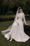 Load image into Gallery viewer, Ivory Wedding Gown with Graceful Full Length Silhouette and Dramatic Bridal Train
