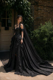 Load image into Gallery viewer, Black Statement Bridal Dress with Dramatic Full Length Wedding Silhouette
