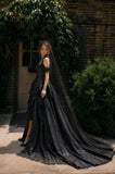 Load image into Gallery viewer, Black Statement Bridal Dress with Dramatic Full Length Wedding Silhouette