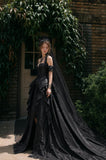 Load image into Gallery viewer, Black Statement Bridal Dress with Dramatic Full Length Wedding Silhouette