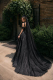 Load image into Gallery viewer, Black Statement Bridal Dress with Dramatic Full Length Wedding Silhouette