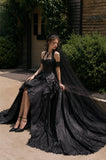 Load image into Gallery viewer, Black Statement Bridal Dress with Dramatic Full Length Wedding Silhouette