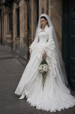 Load image into Gallery viewer, White Statement Wedding Dress with Flowing Skirt and Refined Bridal Silhouette
