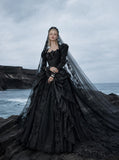 Load image into Gallery viewer, Black Gothic Bridal Gown with Dramatic Train, Alternative Wedding Dress