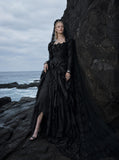 Load image into Gallery viewer, Black Gothic Bridal Gown with Dramatic Train, Alternative Wedding Dress
