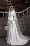Load image into Gallery viewer, White Wedding Gown with Graceful Full Length Silhouette and Dramatic Bridal Train