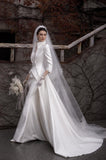 Load image into Gallery viewer, White Wedding Gown with Graceful Full Length Silhouette and Dramatic Bridal Train
