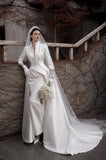 Load image into Gallery viewer, White Wedding Gown with Graceful Full Length Silhouette and Dramatic Bridal Train