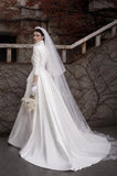 Load image into Gallery viewer, White Wedding Gown with Graceful Full Length Silhouette and Dramatic Bridal Train