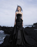 Load image into Gallery viewer, Black Alternative Wedding Gown with Flowing Train and Gothic Bridal Style