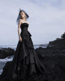 Load image into Gallery viewer, Black Alternative Wedding Gown with Flowing Train and Gothic Bridal Style