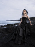 Load image into Gallery viewer, Black Alternative Wedding Gown with Flowing Train and Gothic Bridal Style