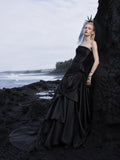 Load image into Gallery viewer, Black Alternative Wedding Gown with Flowing Train and Gothic Bridal Style