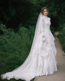 Load image into Gallery viewer, White Statement Wedding Dress with Flowing Skirt and Refined Bridal Silhouette