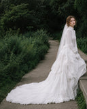 Load image into Gallery viewer, White Statement Wedding Dress with Flowing Skirt and Refined Bridal Silhouette