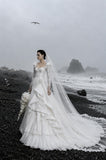 Load image into Gallery viewer, White Wedding Gown with Graceful Full Length Silhouette and Dramatic Bridal Train