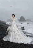 Load image into Gallery viewer, White Wedding Gown with Graceful Full Length Silhouette and Dramatic Bridal Train